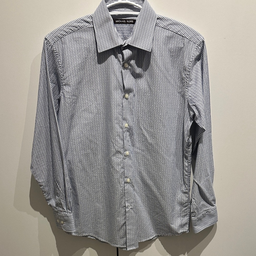 Michael Kors Boy's Navy and White Striped Button Down Shirt